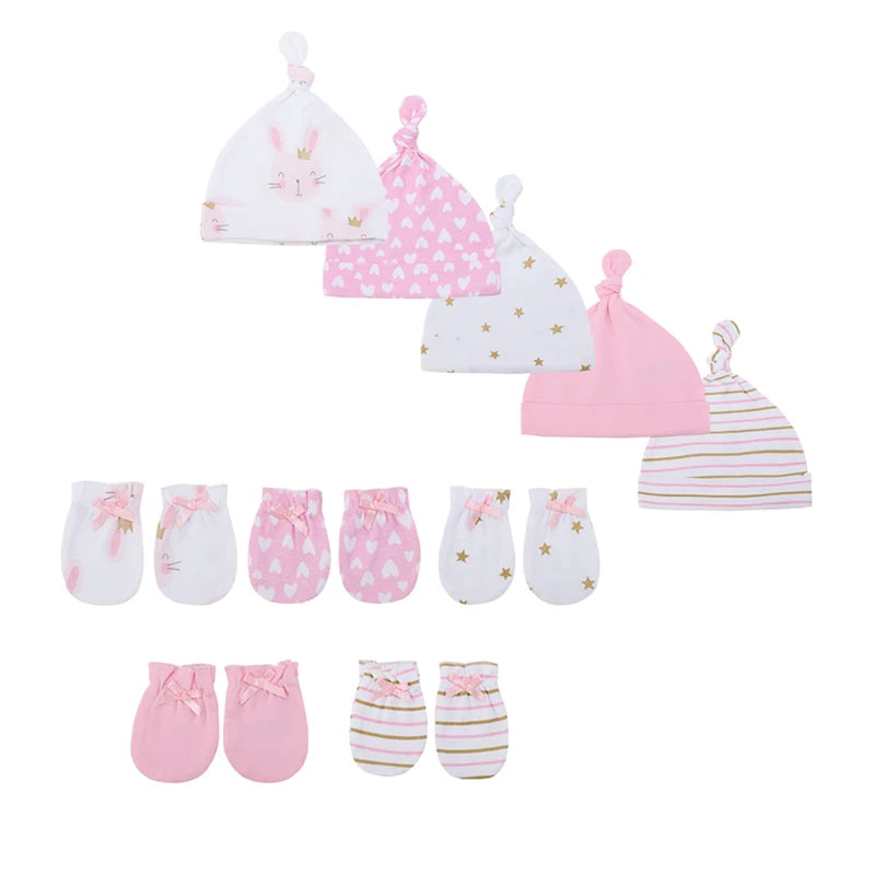 Unisex Cotton Newborn Baby Hat and Gloves Nightcap Set