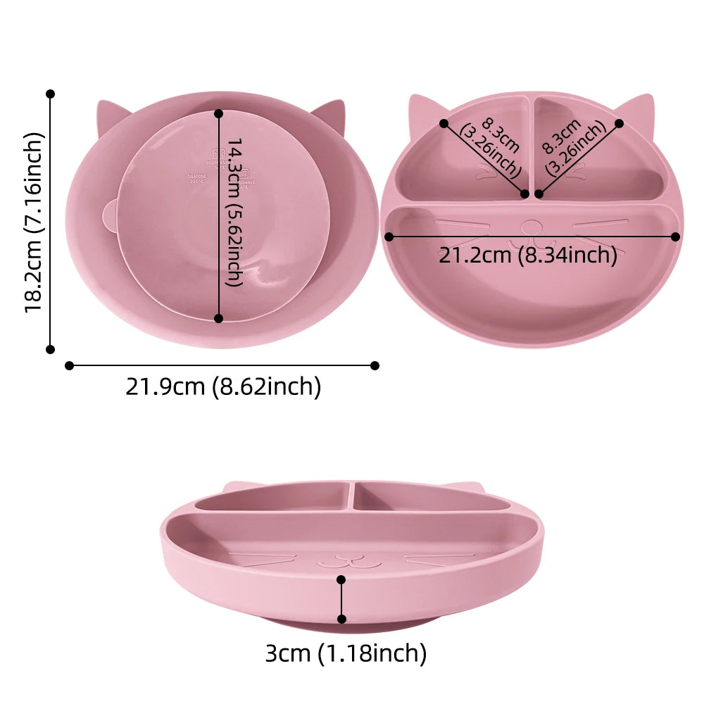Ensemble repas pour tout-petits – Assiette et bol antidérapants en silicone à motifs.