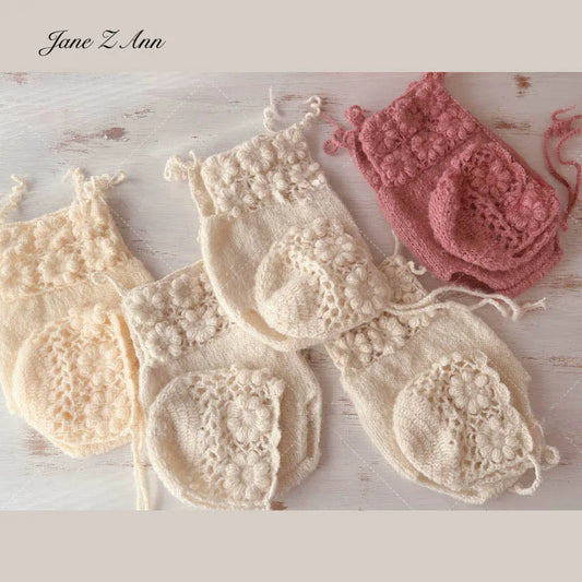 Ensemble bonnet et body crochetés pour nouveau-né – Tenue faite main pour séance photo
