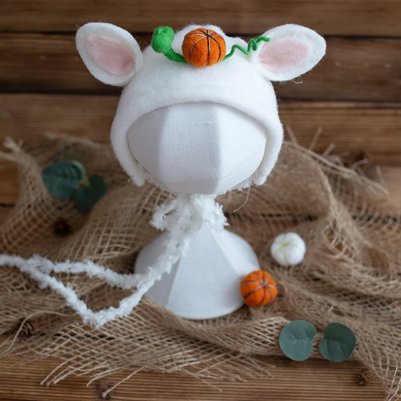 Bonnet à fleurs en feutre de laine mignon en forme de renard pour nouveau-né