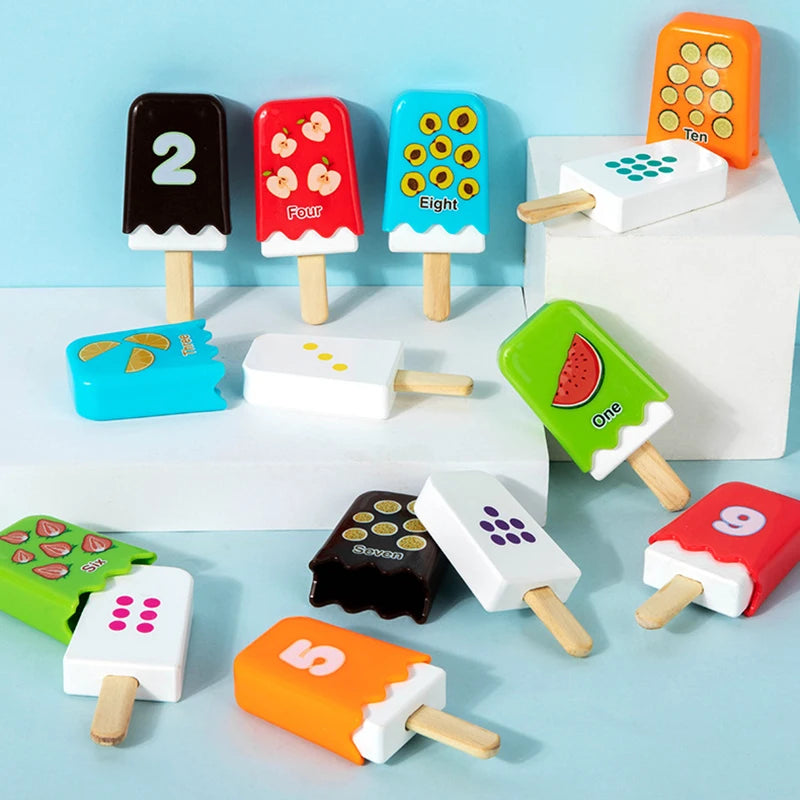 Jeu Montessori d'association de chiffres et de glaces – Apprentissage des couleurs et des chiffres