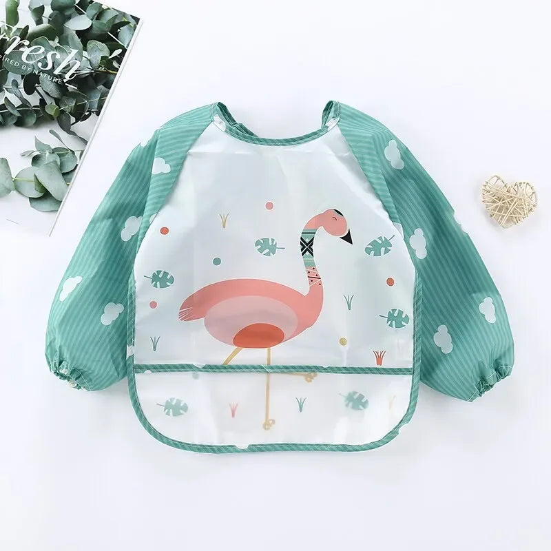 Waterproof Long-Sleeve Cartoon Baby Feeding Smock