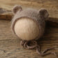 Bonnet tricoté pour nouveau-né en fil de vison duveteux avec oreilles, accessoire photo