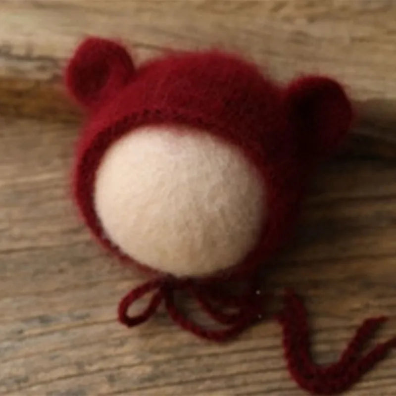 Bonnet tricoté pour nouveau-né en fil de vison duveteux avec oreilles, accessoire photo