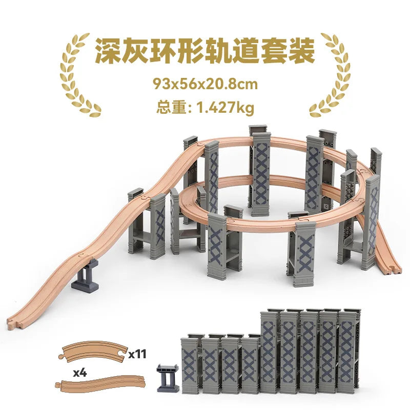 Wooden Train Track Set – Racing, Bridges & Tunnel Accessories Toy