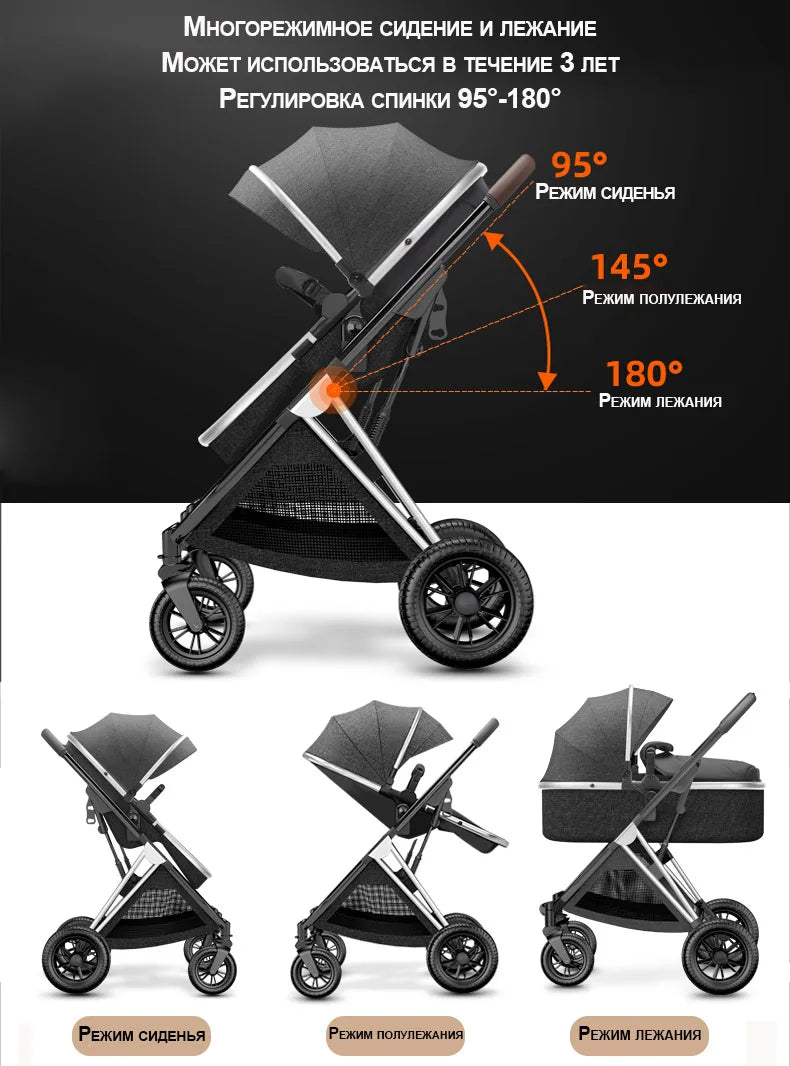 BETSOCCI 2/3-in-1 High Landscape Baby Stroller – Four-Wheel Foldable Trolley