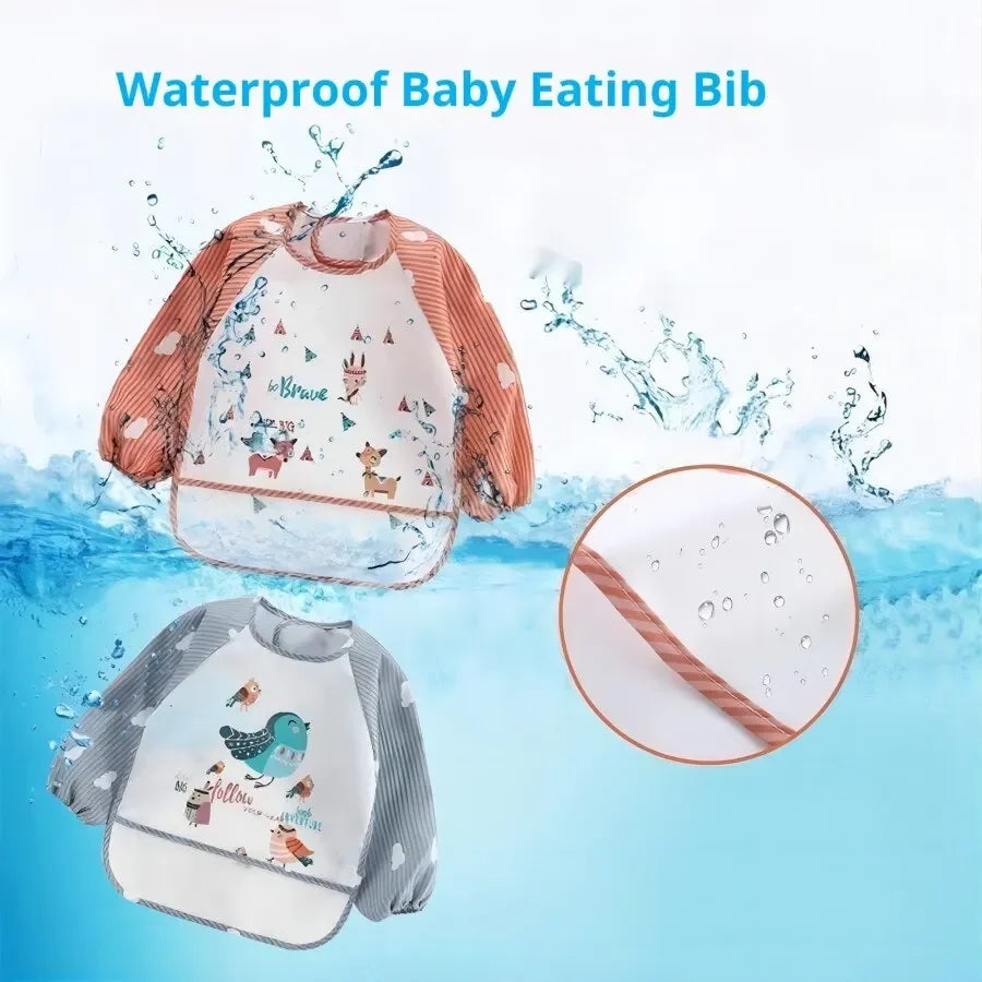 Waterproof Long-Sleeve Cartoon Baby Feeding Smock