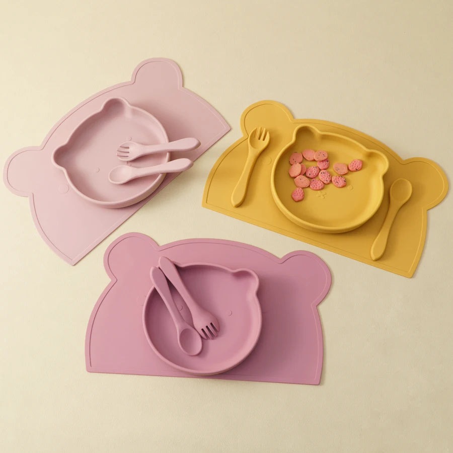 Baby Tableware Set – BPA-Free Silicone Plate, Utensils & Mat
