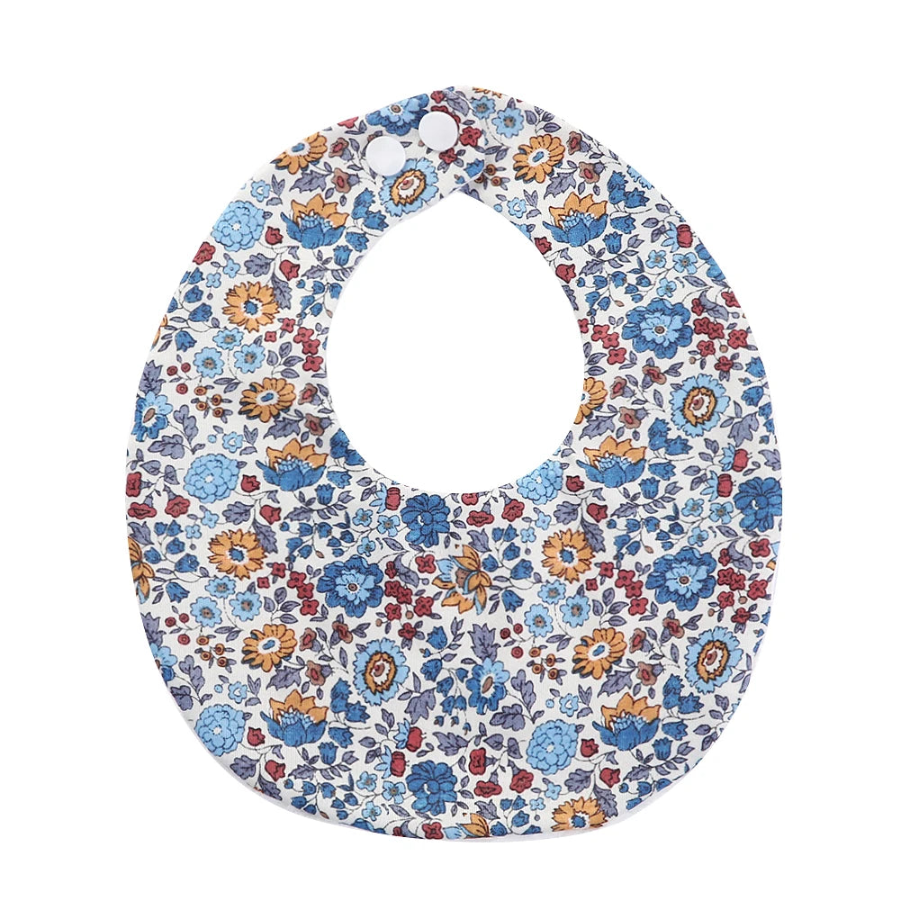 Flower Print Cotton Baby Bib – Adjustable Snap Bandana