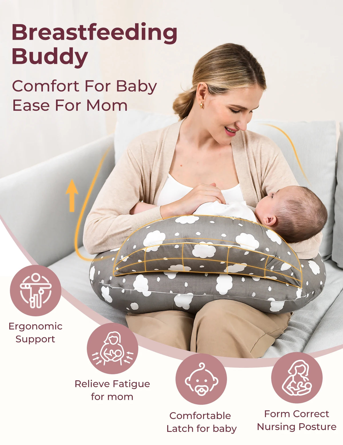 Coussin d'allaitement Momcozy – Soutien supplémentaire pour maman et bébé