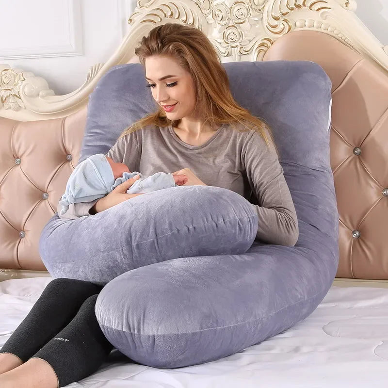 Coussin de grossesse en velours en forme de U, 140 x 70 cm – Coussin doux et multifonctionnel