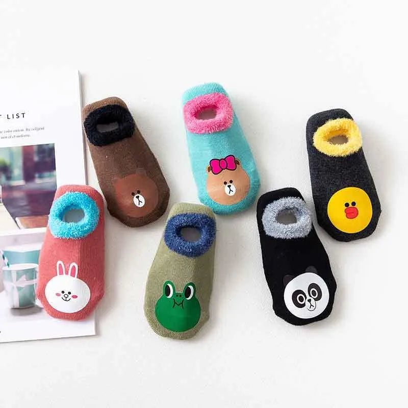 Chaussettes bébé chaudes et antidérapantes – Imprimé animal et éponge douce
