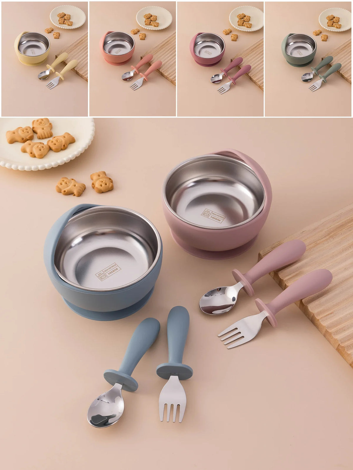 Ensemble d'alimentation pour tout-petits – 3 pièces : bol, cuillère et fourchette pour le sevrage