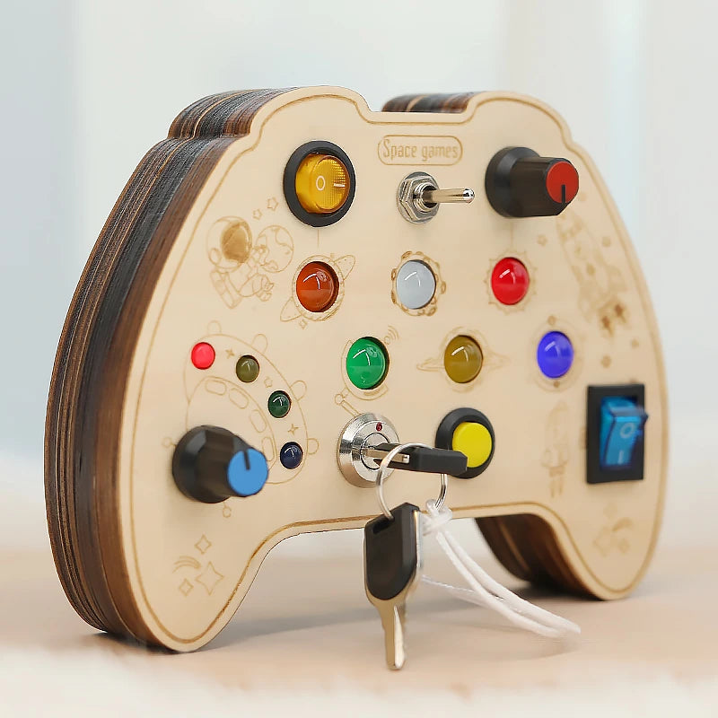 Montessori Busy Board – Interactive Puzzle Toy with Buttons, Switches & Lights