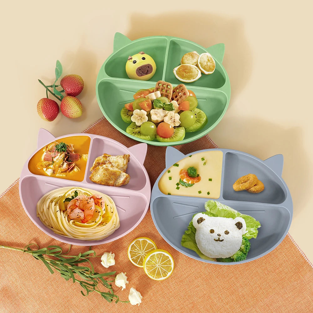 Ensemble repas pour tout-petits – Assiette et bol antidérapants en silicone à motifs.