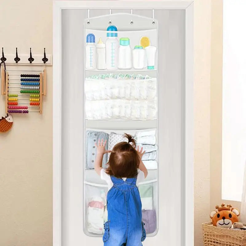 Folding Over-Door Plush Toy Organizer – Mesh Hammock Bag for Nursery