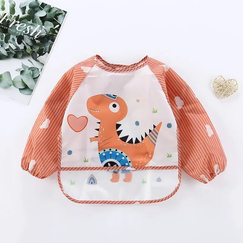 Waterproof Long-Sleeve Cartoon Baby Feeding Smock