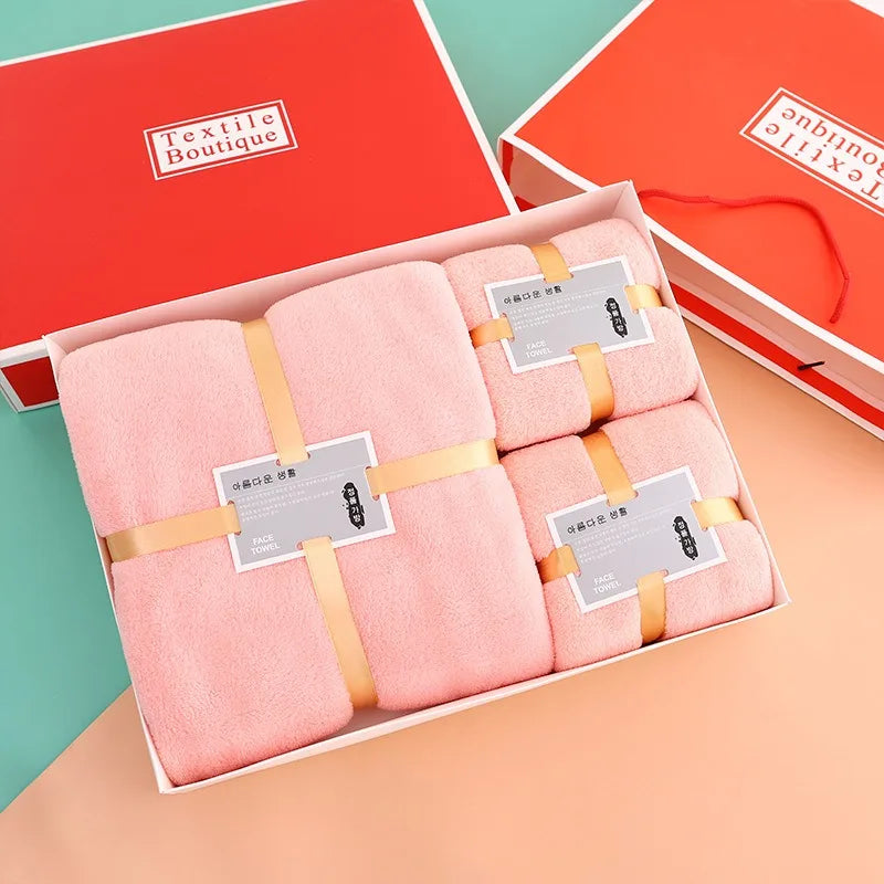 Coral Fleece 3-Piece Bath Towel Gift Set – Souvenir & Event Box