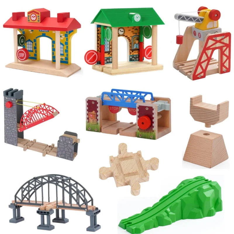 Wooden Train Track Set – Racing, Bridges & Tunnel Accessories Toy