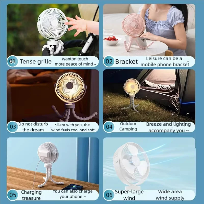 Mini Portable 3-Speed Stroller Fan – USB Clip-On with Flexible Tripod