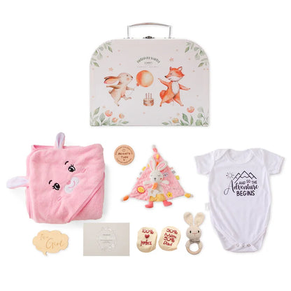 Baby Gift Set – Double-Sided Cotton Blanket, Milestone Cards & Rattle