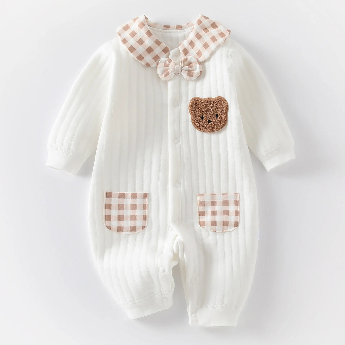 Combinaison bébé nouveau-né, vêtements d'hiver, barboteuse épaisse, garçon et fille, body ours brodé mignon, vêtements d'automne 0-1-3-6 mois