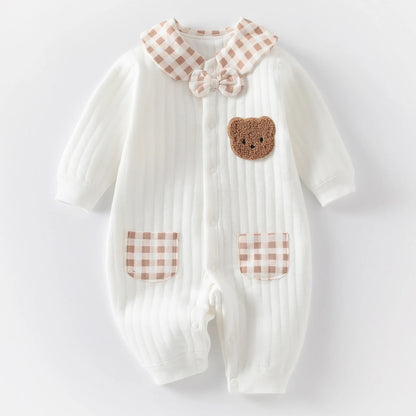Combinaison bébé nouveau-né, vêtements d'hiver, barboteuse épaisse, garçon et fille, body ours brodé mignon, vêtements d'automne 0-1-3-6 mois