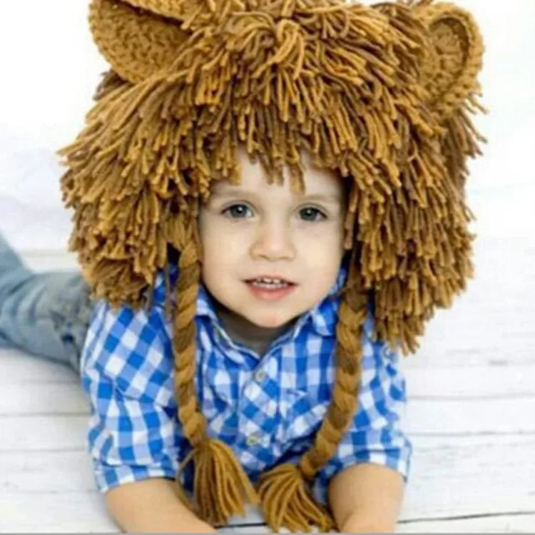 Perruque bébé lion, bonnet tricoté