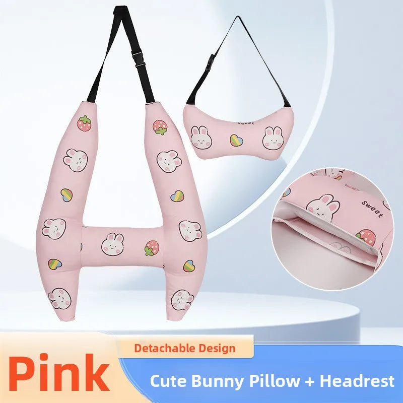 Cuion Kids Car Headrest Pillow | Neck & Sleep Support | Soft Wool Filling | Long Travel