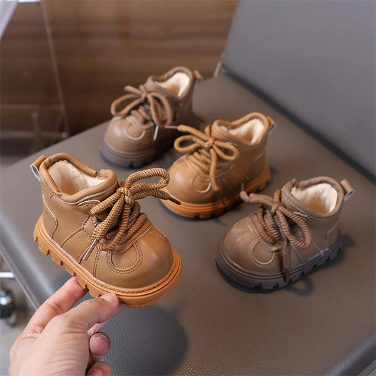 Girls Boys Snow Boots Outdoor Children Winter Shoes Non-slip Soft Sole Toddler Kids Casual Shoes Windproof Baby Warm Plush Boots