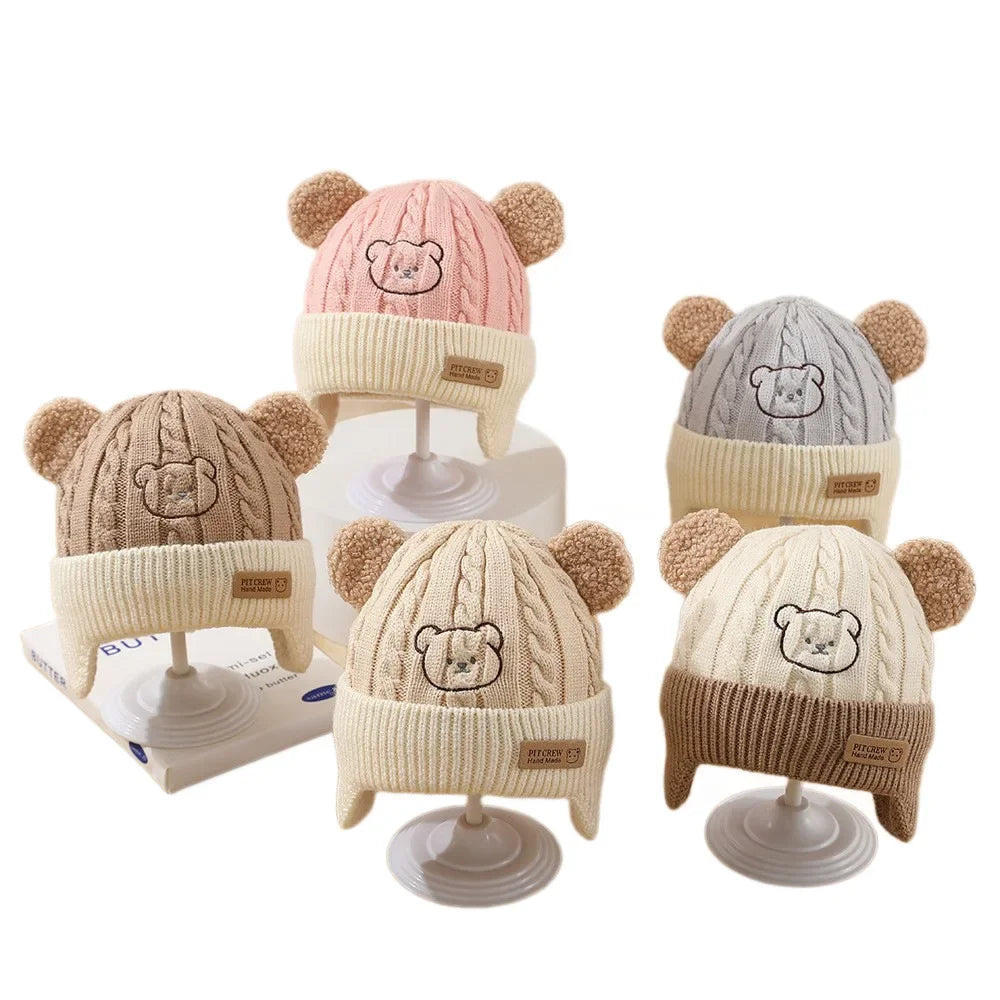 Bonnet tricoté ours mignon – Bonnet d'hiver chaud pour bébé