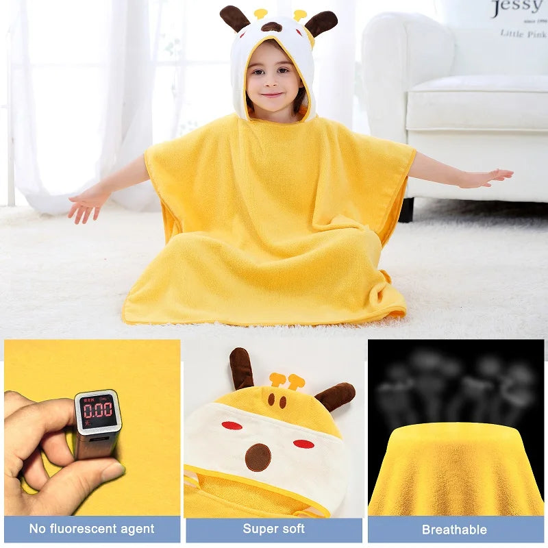 Serviette de bain à capuche pour enfants MICHLEY Fox – Peignoir poncho en coton (2–6 ans)