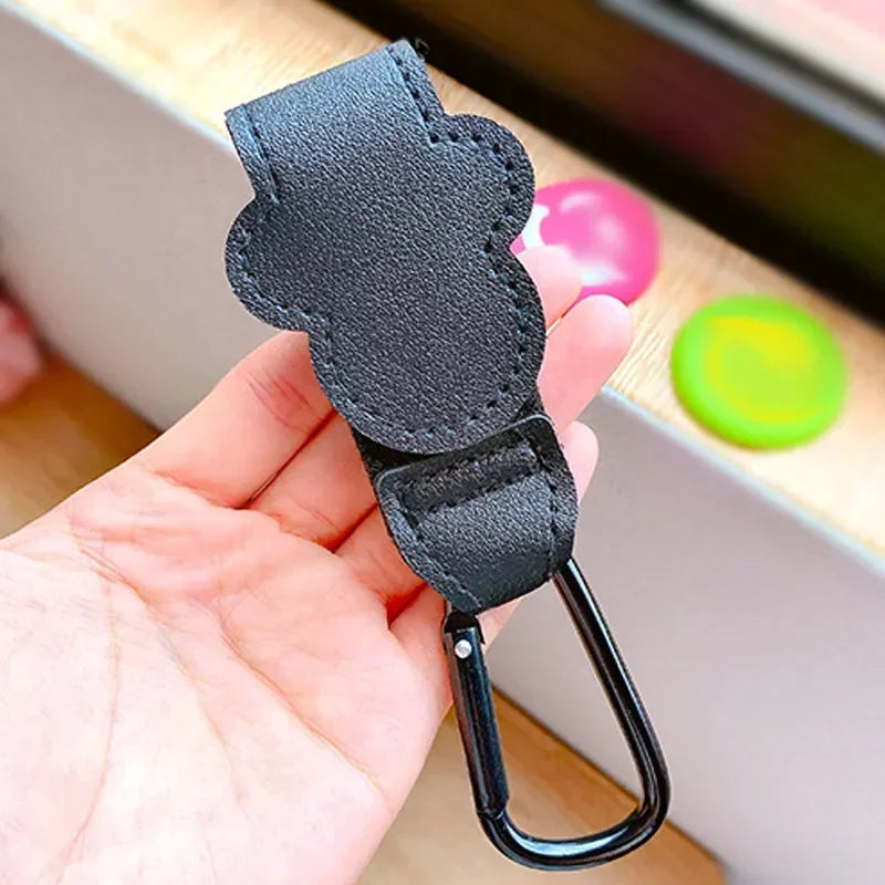 1–2PCS Rotatable PU Leather Stroller Hooks – 360° Pram Organizer