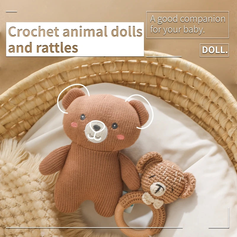 Handmade Crochet Bear & Rattles Set