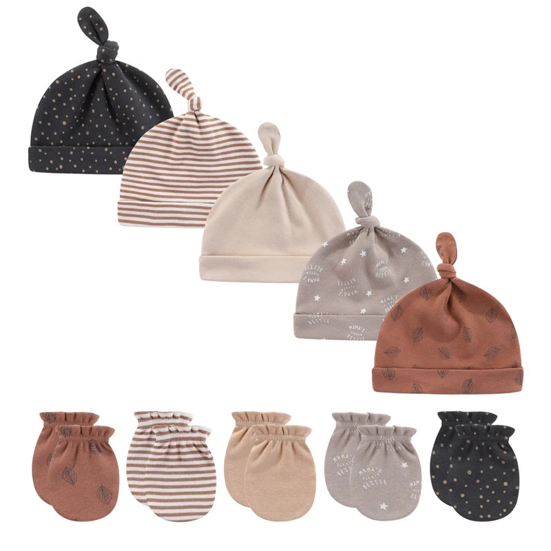 Unisex Cotton Newborn Baby Hat and Gloves Nightcap Set