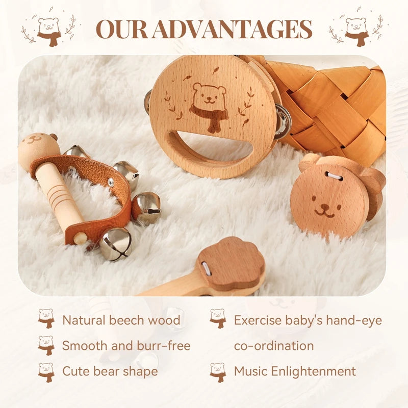 Wooden Bear Musical Toy Set – Fun for Newborns!
