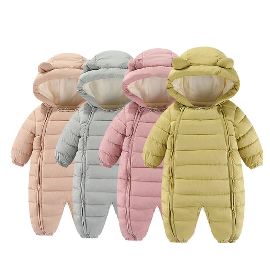 OLEKID 2025 Autumn Winter Baby Rompers Hooded Plus Velvet Warm Baby Girl Jumpsuit Toddler Boys Overalls Infant Newborn Sleepwear