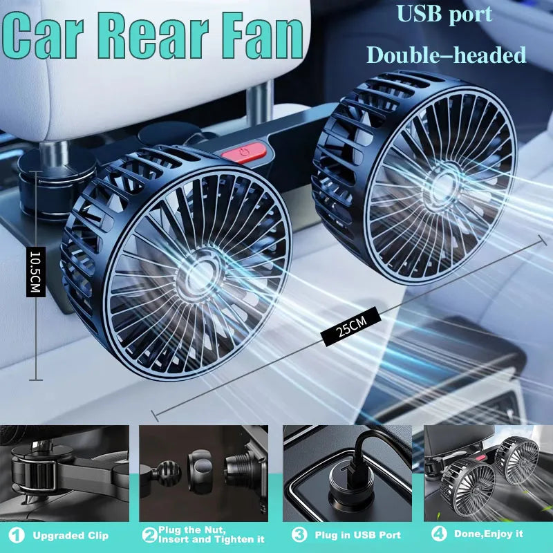 Car Back Seat Fan – 5-Blade Summer Cooling USB Fan