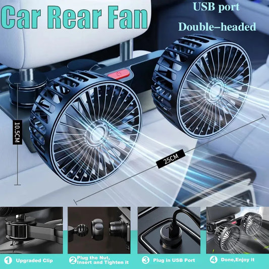 Ventilateur de siège arrière de voiture – Ventilateur USB à 5 pales pour l'été