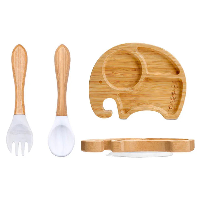 Baby Dinnerware – 3PCS Bamboo Plate & Suction Tableware