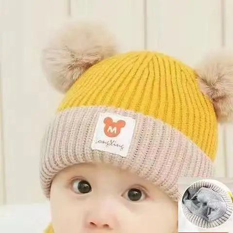 Ensemble bonnet et écharpe tricotés Bébé Ours – Bonnet d'hiver chaud pour garçons et filles