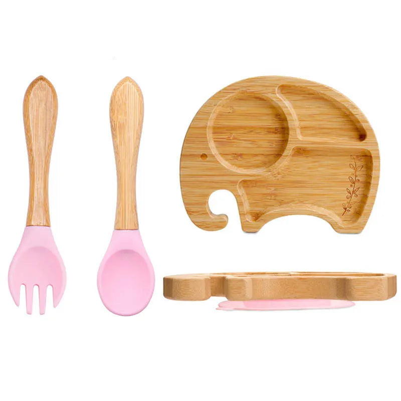 Baby Dinnerware – 3PCS Bamboo Plate & Suction Tableware