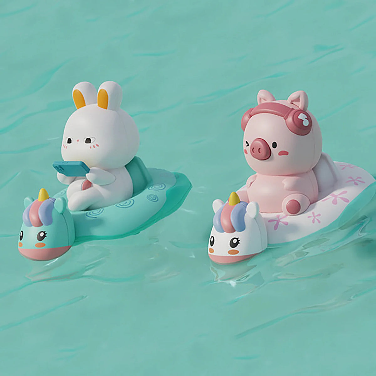 Jouet de bain pour tout-petits – Ensemble de jeu d'eau Lapin et Cochon Rameurs