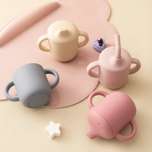 Gobelet d'apprentissage en silicone pour bébé – Double couvercle, sans BPA, bouteille portable pour enfants