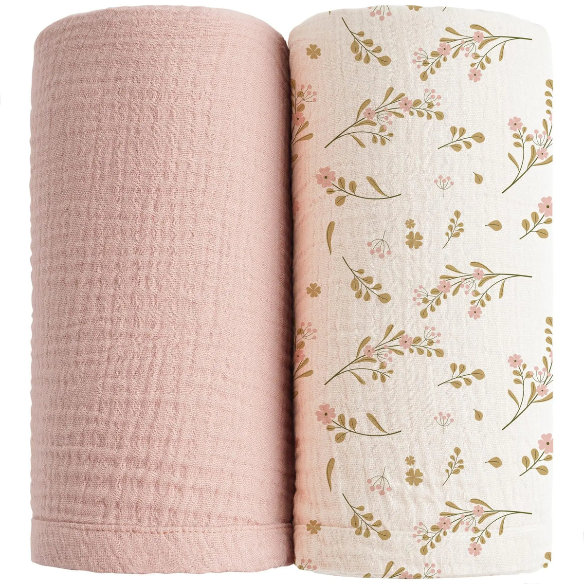 Ensemble de 2 couvertures d'emmaillotage pour bébé, en mousseline de coton doux, idéales pour accueillir un nouveau-né ou pour la poussette. Accessoires pour bébé.