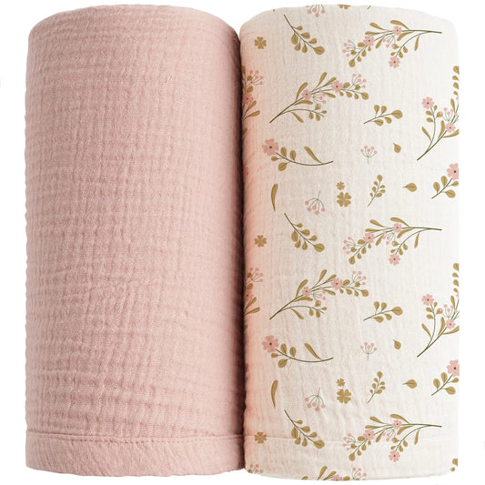 Ensemble de 2 couvertures d'emmaillotage pour bébé, en mousseline de coton doux, idéales pour accueillir un nouveau-né ou pour la poussette. Accessoires pour bébé.