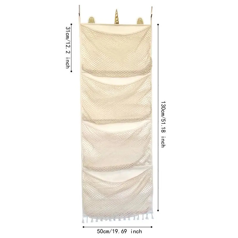 Over-Door Stuffed Animal Organizer – Hanging Mesh Bag with Large Pockets for Kids