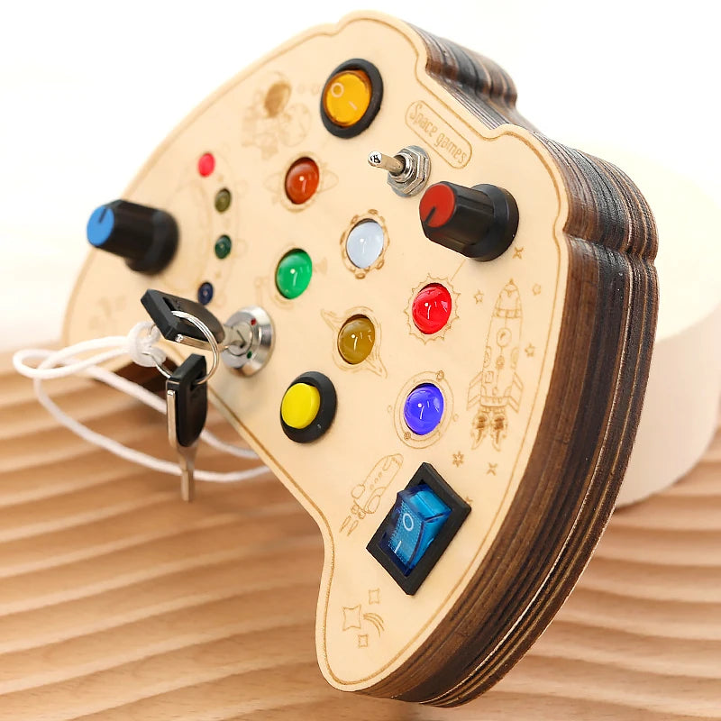 Montessori Busy Board – Interactive Puzzle Toy with Buttons, Switches & Lights
