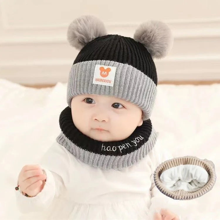 Ensemble bonnet et écharpe tricotés Bébé Ours – Bonnet d'hiver chaud pour garçons et filles