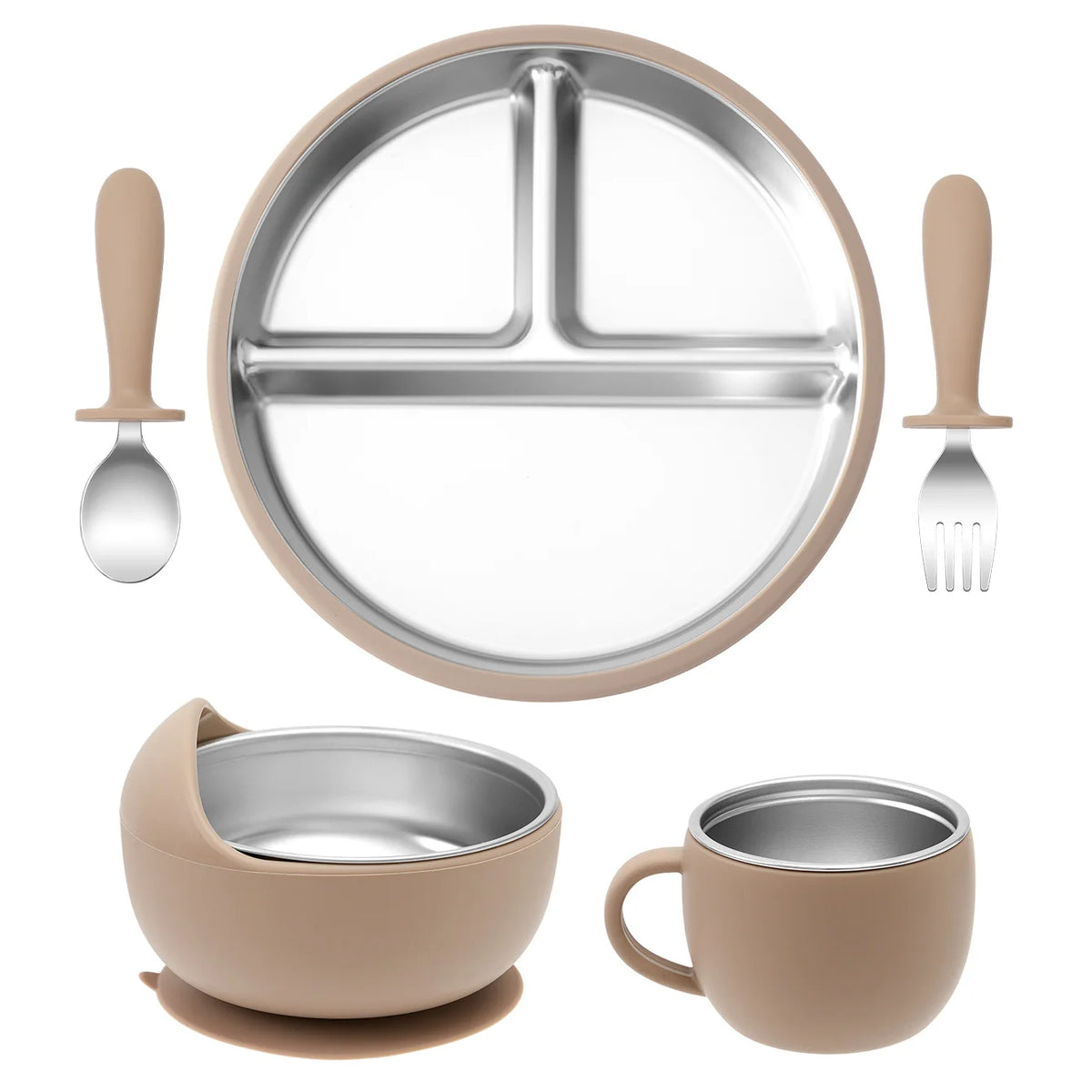 Ensemble repas bébé sans BPA – Assiette, bol, tasse et couverts détachables